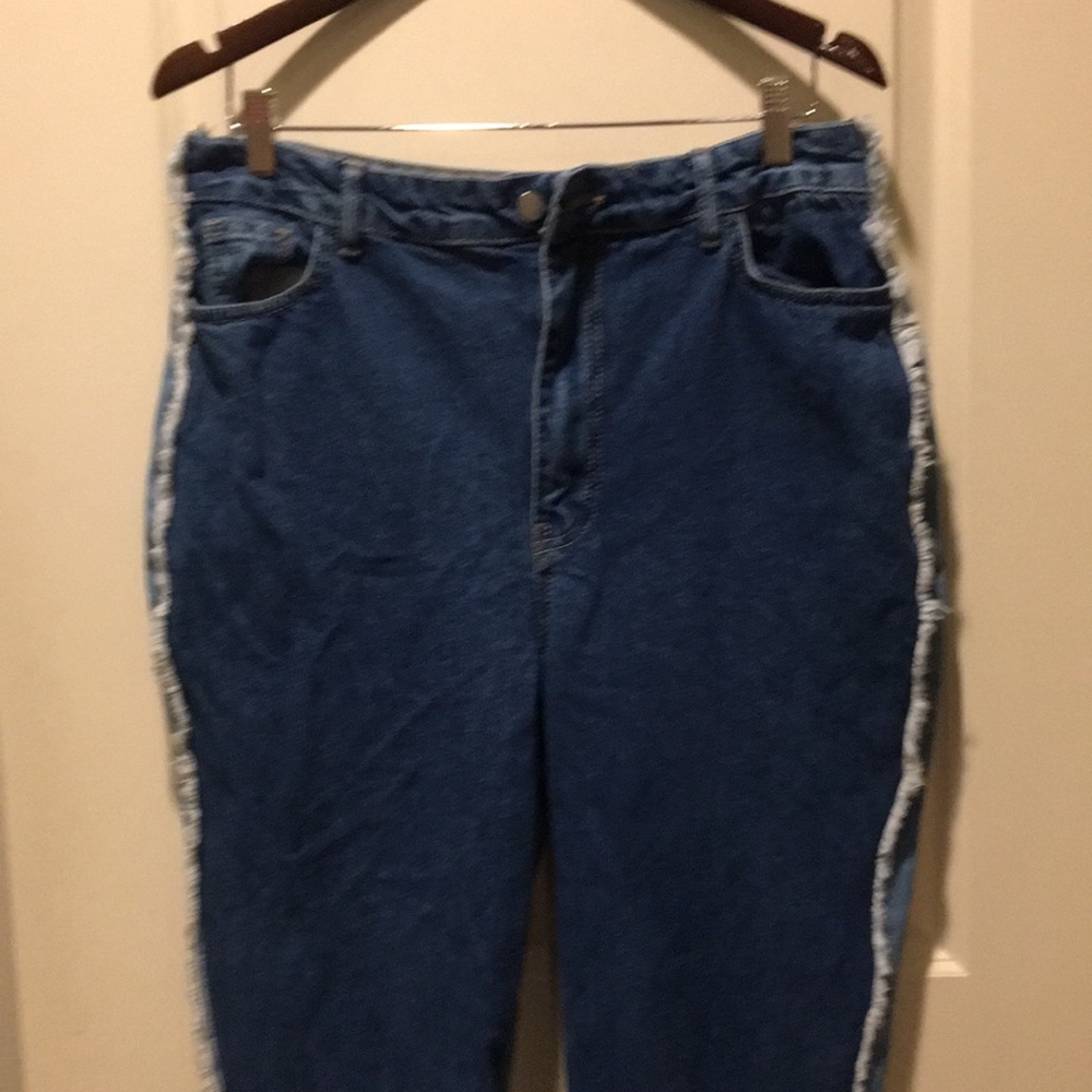 Nasty Gal HighRise FRINGE two tone front back denim Jeans fringe hem Size 10